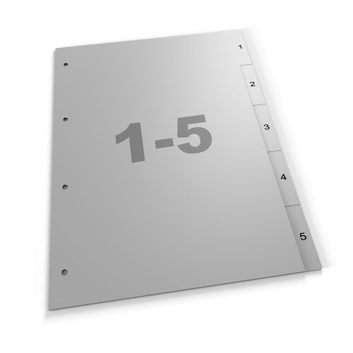 Standardregister 1-5, A4, grau oder weiß, Polypropylen (405 Za Eu)